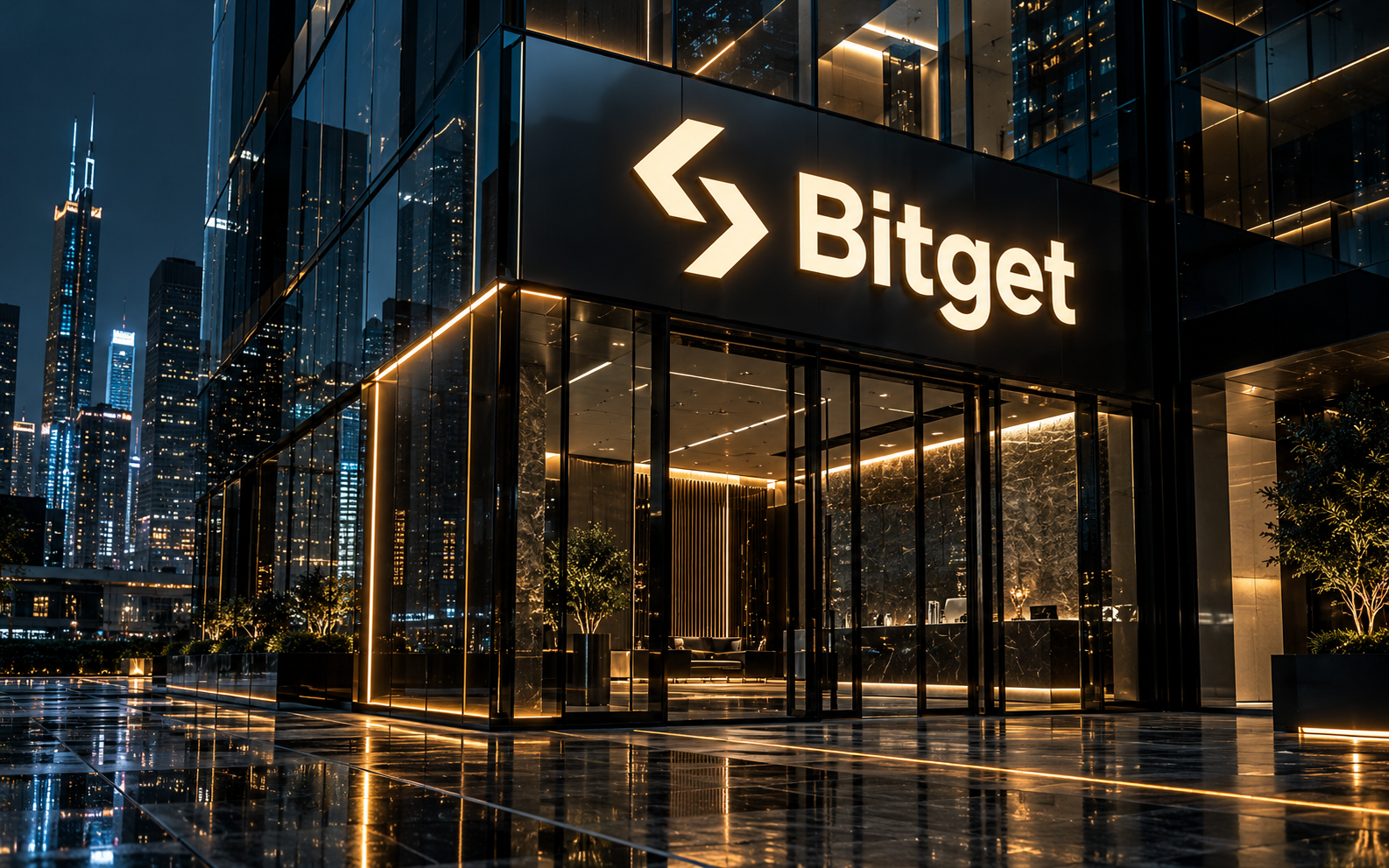 Illustration of an exchange building at night
