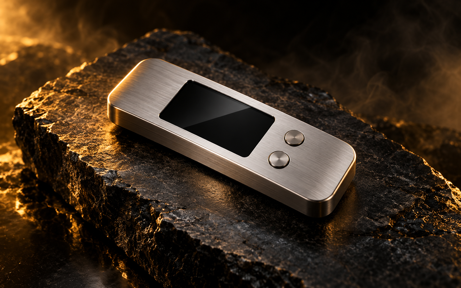 Illustration of a metal hardware wallet